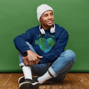 Adult Fit Save the Planet Heart University Sweatshirt in Navy Blue