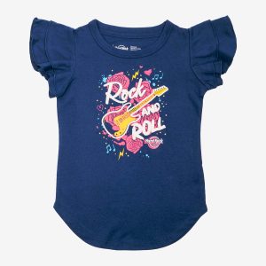 Rock Kids Guitar Tee in Navy with Flounce Sleeves