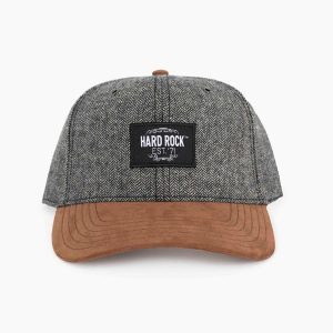Black Herringbone Hat with Brown Visor