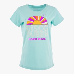 Disco Queen Ladies Fit Tee in Aqua Blue with Spectrum Design
