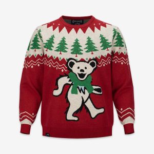 Grateful Dead Bear Tree Holiday Sweater in Red